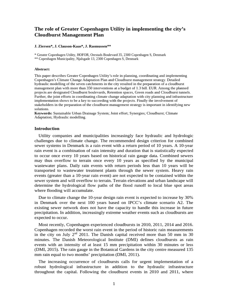Greater Copenhagen Utility's Cloudburst Strategy | PDF | Storm Drain ...
