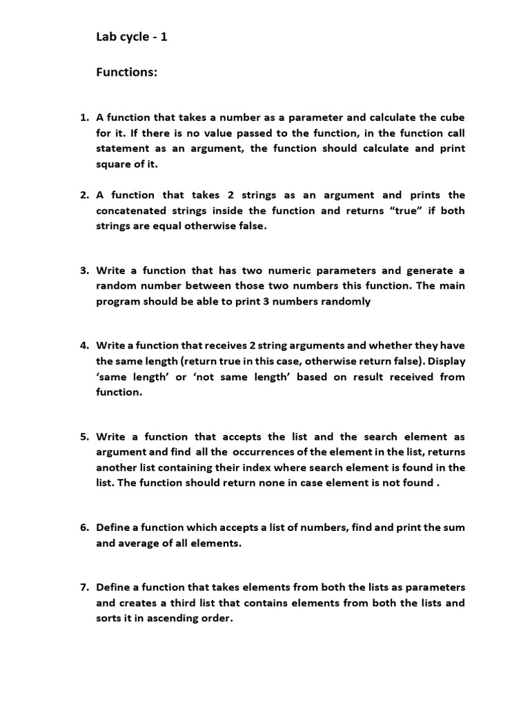 Labcycle - 1 (Functions) | PDF