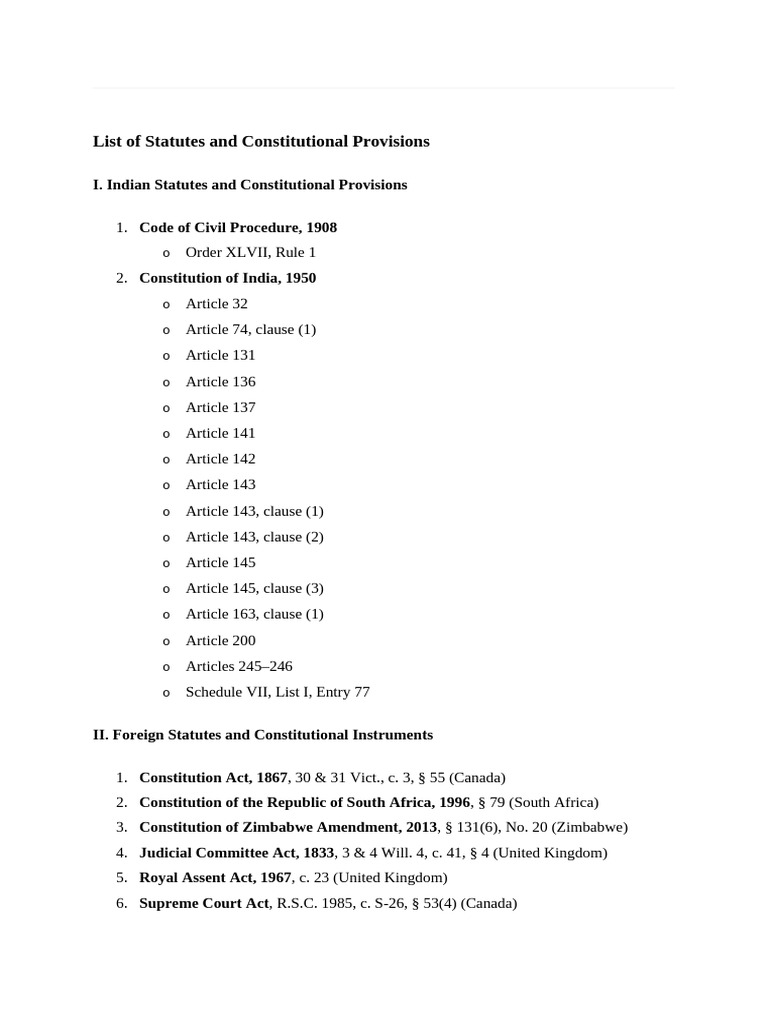 Statutes and Constitutional Provisions List | PDF