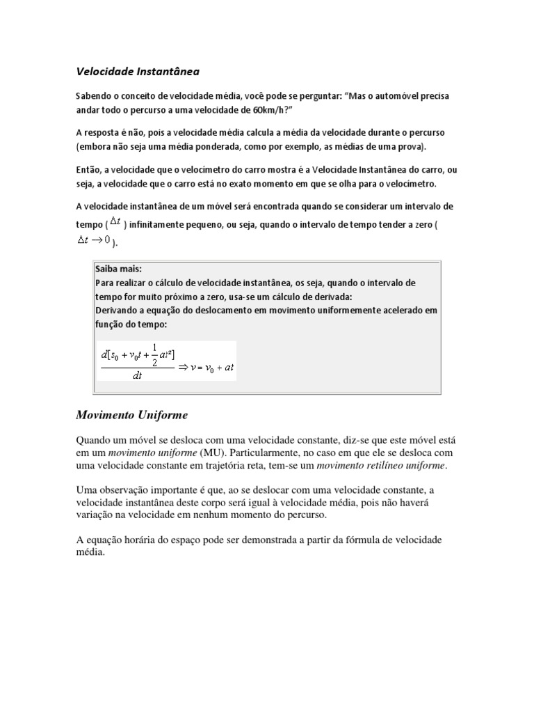 Velocidade Instantânea | PDF | Velocidade | Deslocamento (vetor), image size:768x1024
