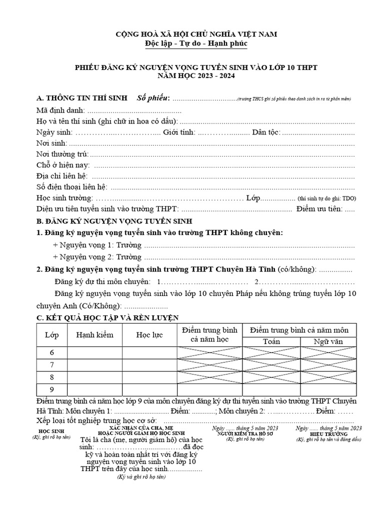 Phieu - DKDT - 2022 - 2023 2 | PDF