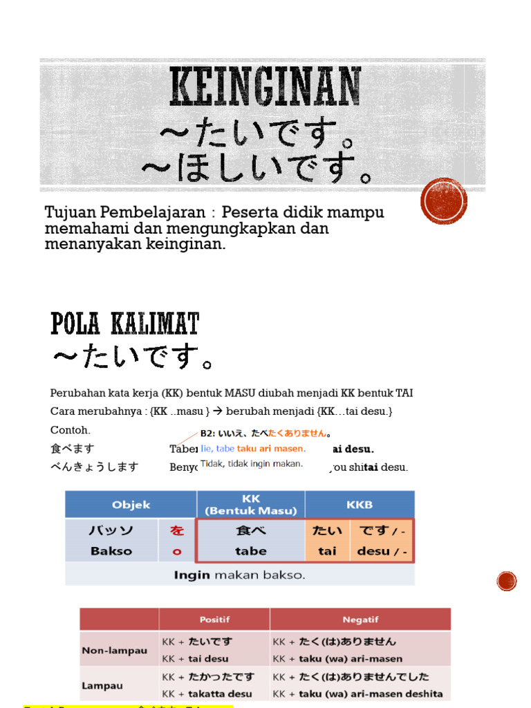 Mengungkapkan Keinginan dalam Bahasa Jepang | PDF