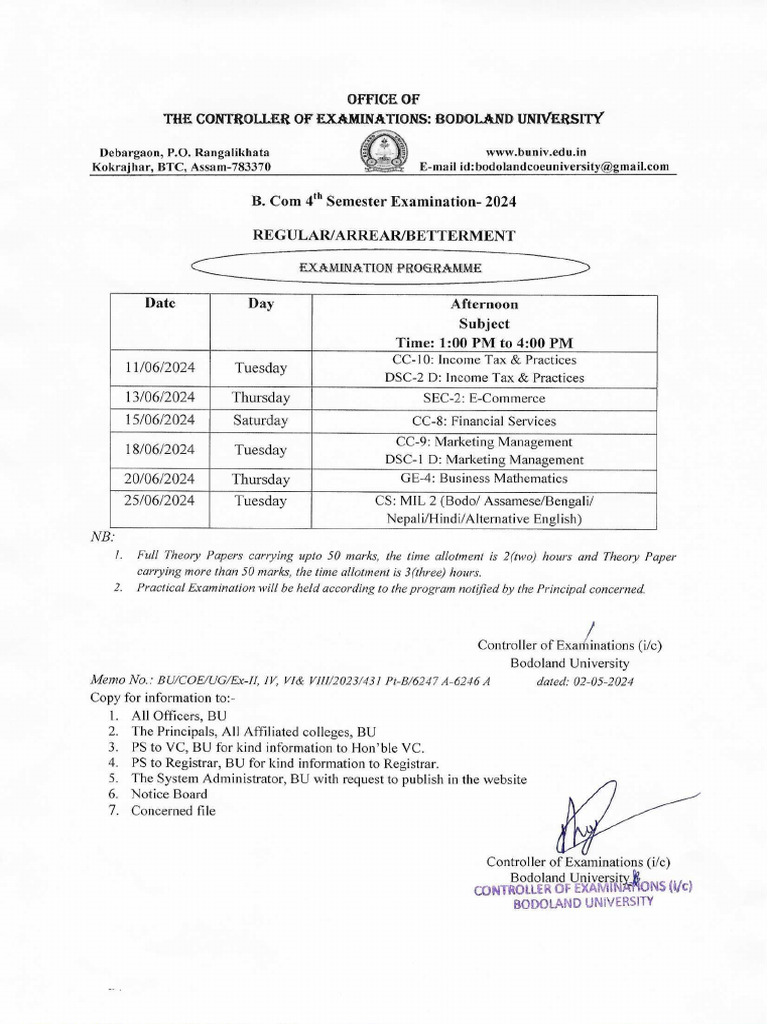 1715235687examination Programme For BCom 4th Sem Examinations 2024 | PDF