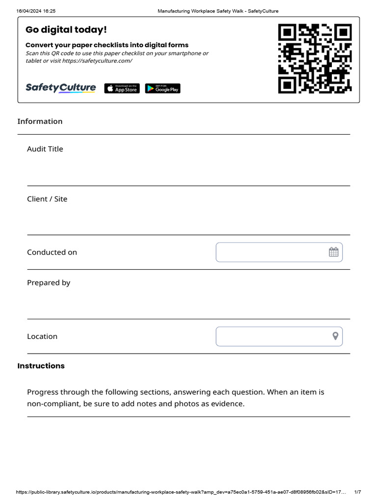 Manufacturing Safety Walk Checklist | PDF | Safety | Occupational ...