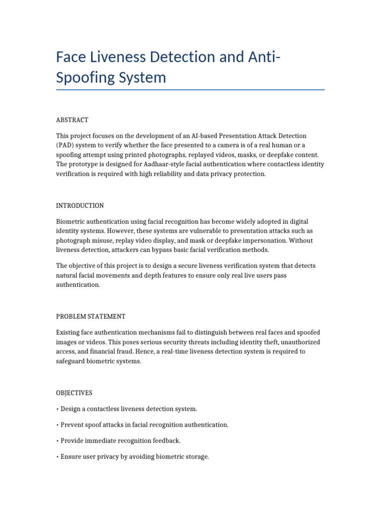 AI Face Liveness Detection System | PDF | Authentication | Biometrics