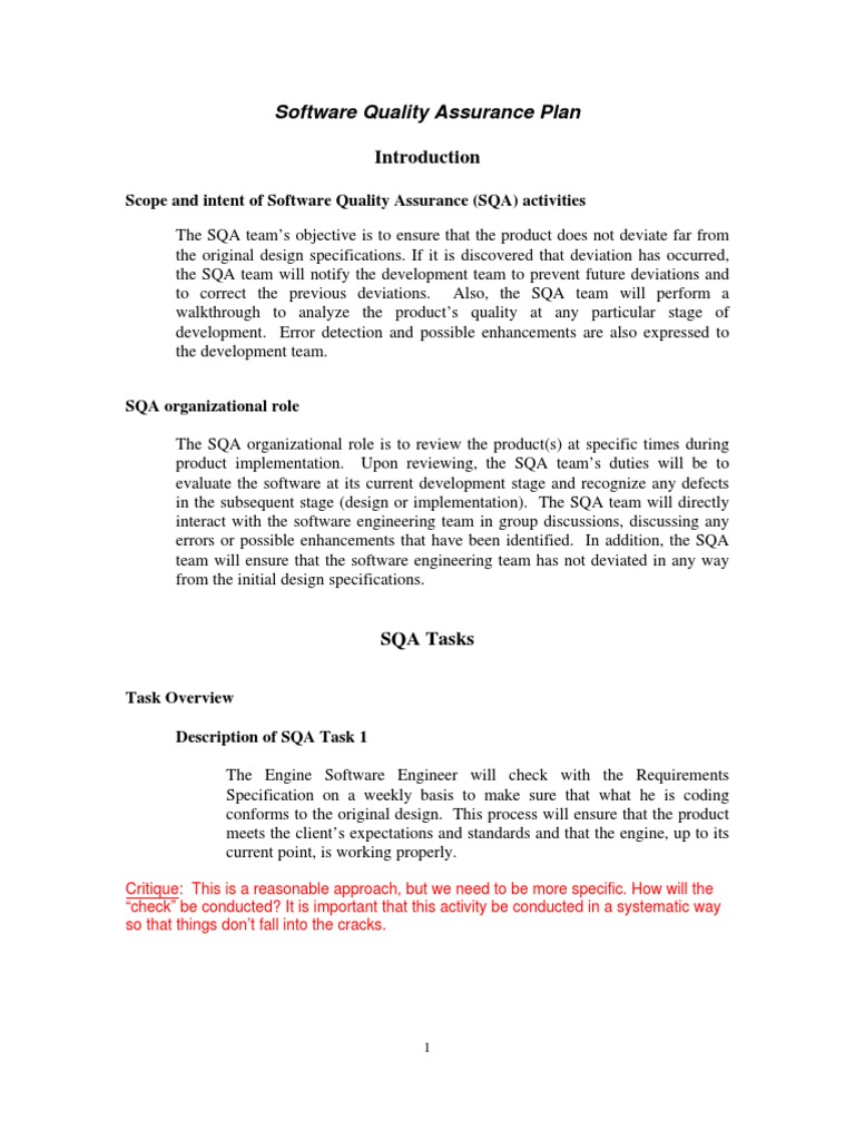 Software Quality Assurance Plan Overview | PDF