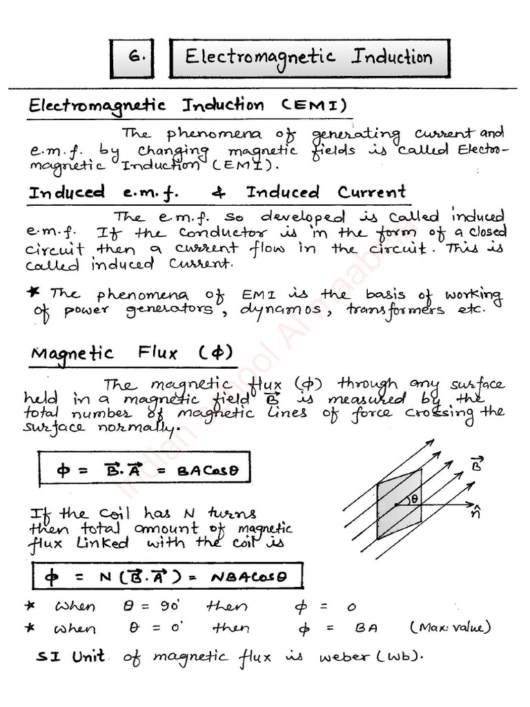 CH 6. Electromagnetic Induction Notes | PDF