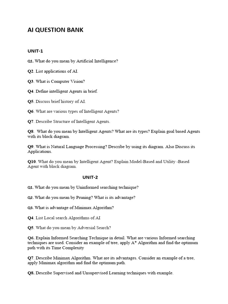Comprehensive AI Question Bank | PDF | Artificial Intelligence ...