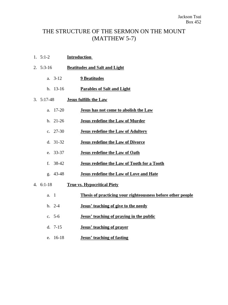 The Structure of The Sermon On The Mount 5-7 | PDF | Sermon On The ...