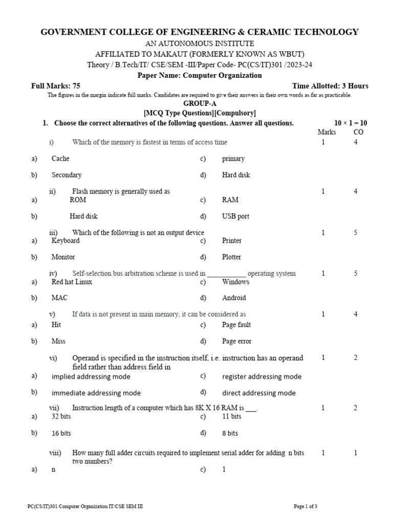 Computer Organization Exam Guide SEM III | PDF | Computer Data Storage ...
