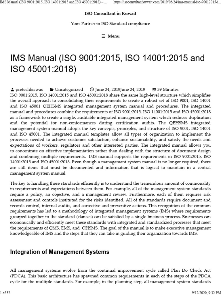 Integrated ISO Management System Guide | PDF | Quality Management ...