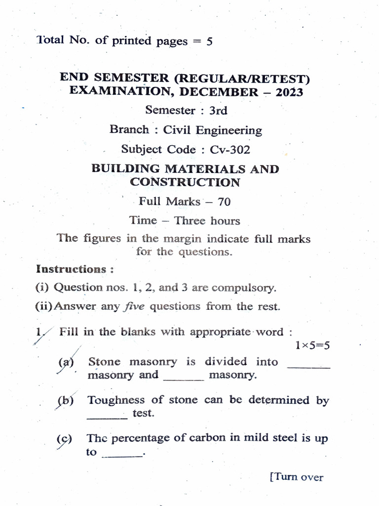 Civil Engineering Exam: Building Materials | PDF | Masonry | Materials