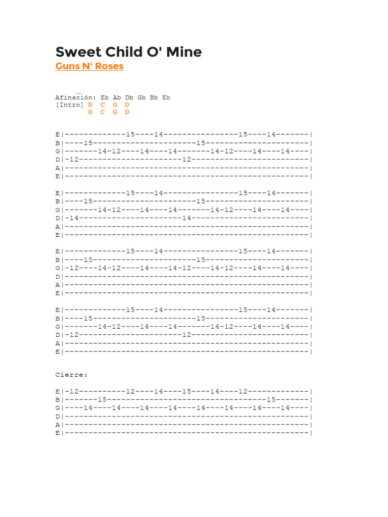 Sweet Child O' Mine Guitar Tabs | PDF