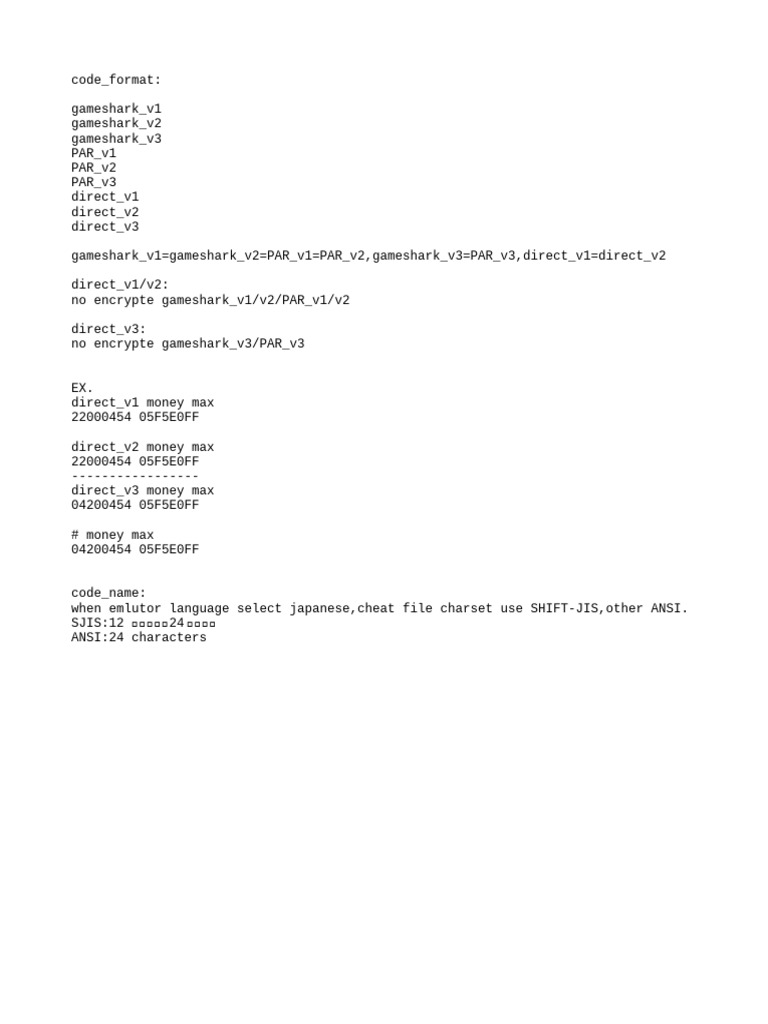 Codes de triche GameShark et PAR | PDF