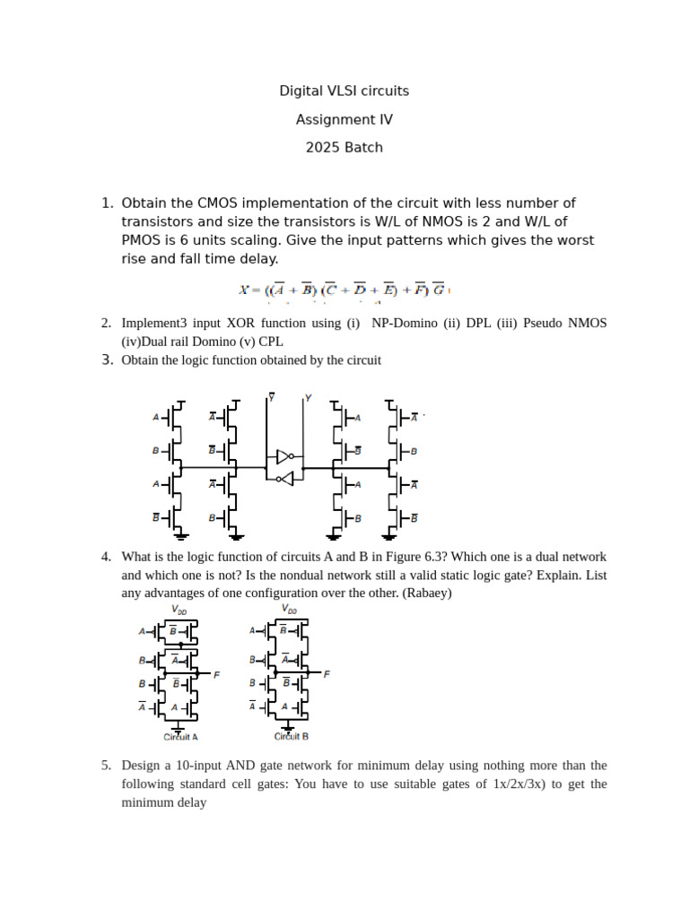 CMOS VLSI Circuit Design Assignment | PDF | Logic Gate | Electronic ...