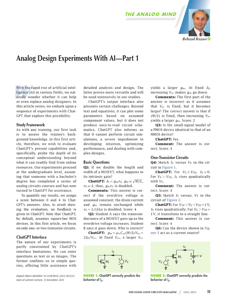 AI in Analog Design: ChatGPT Experiments | PDF | Mosfet | Field Effect ...
