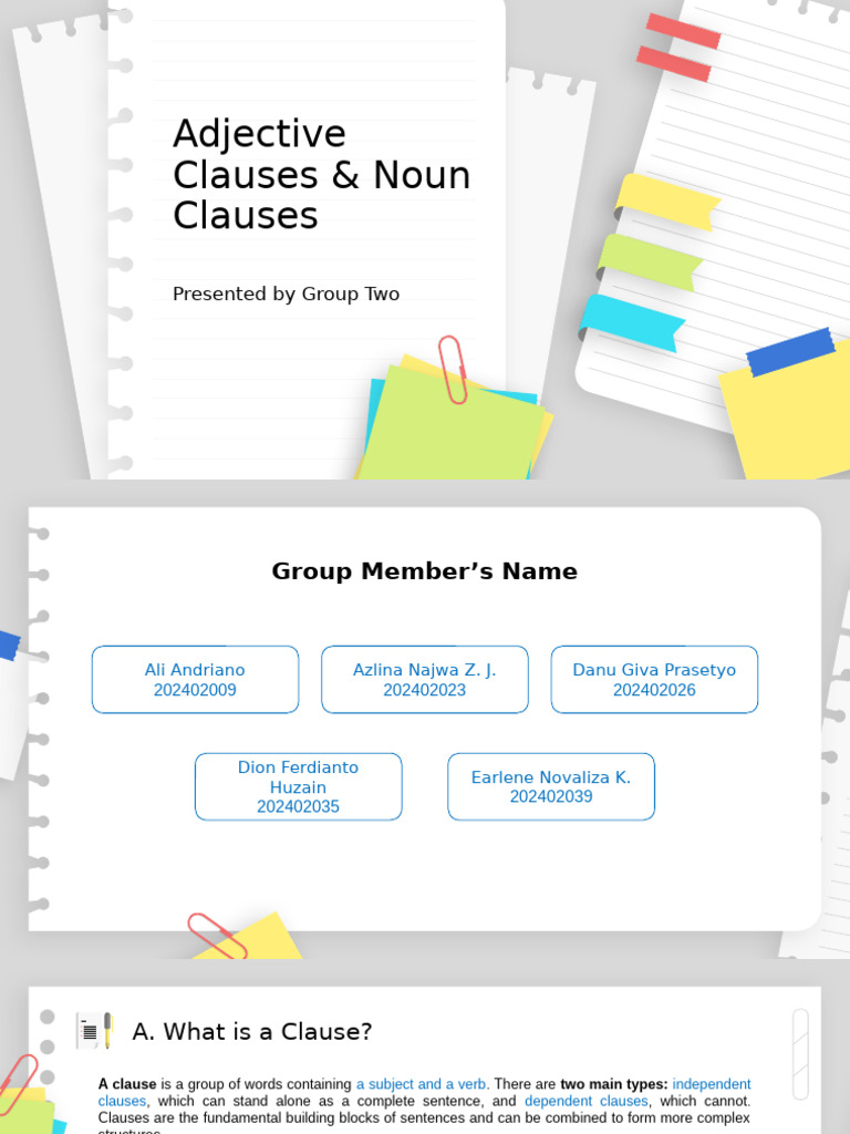 Understanding Adjective and Noun Clauses | PDF | Clause | Adjective