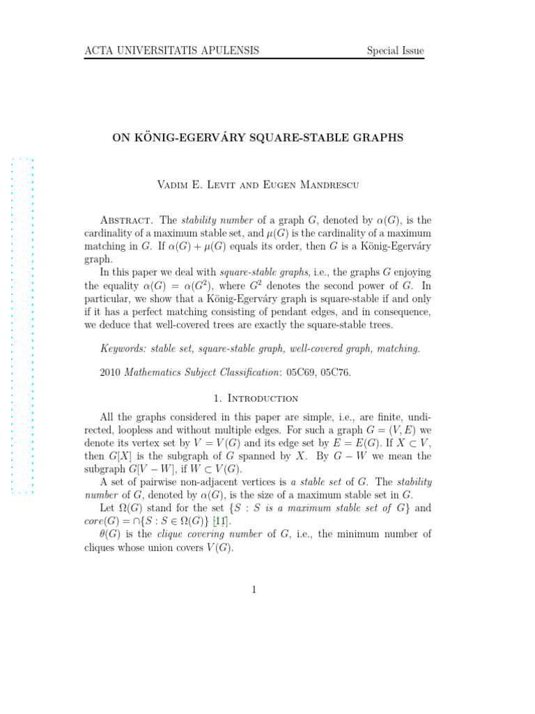Kőnig-Egerváry Square-Stable Graphs | PDF | Vertex (Graph Theory ...