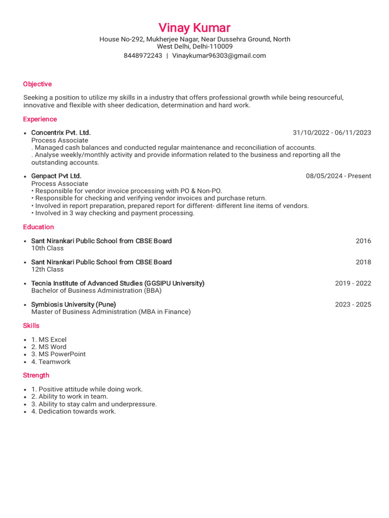 Vinay Kumar's Professional Resume | PDF
