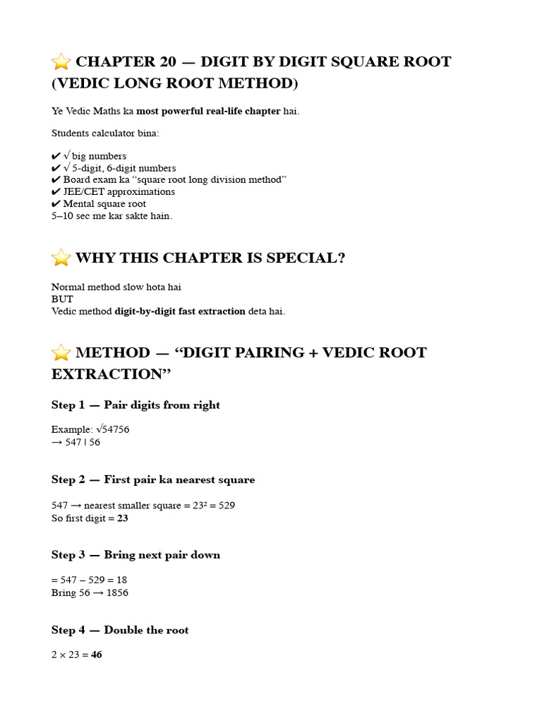 Vedic Long Root Method Explained | PDF | Mathematics