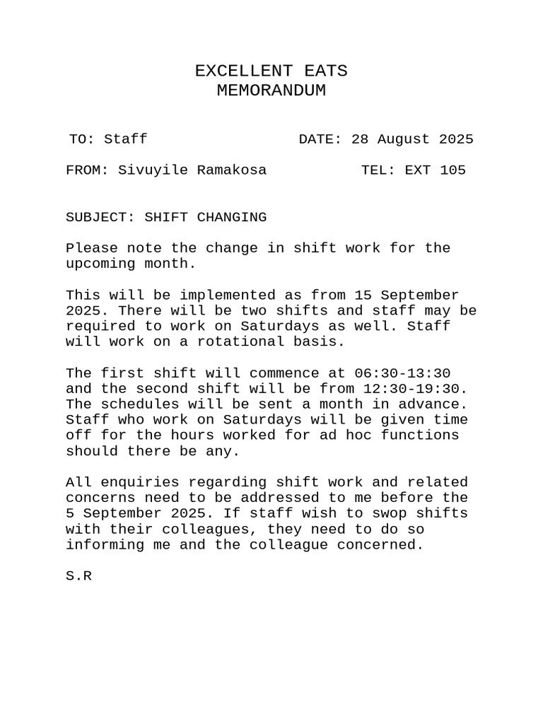 Shift Change Notification for Staff | PDF