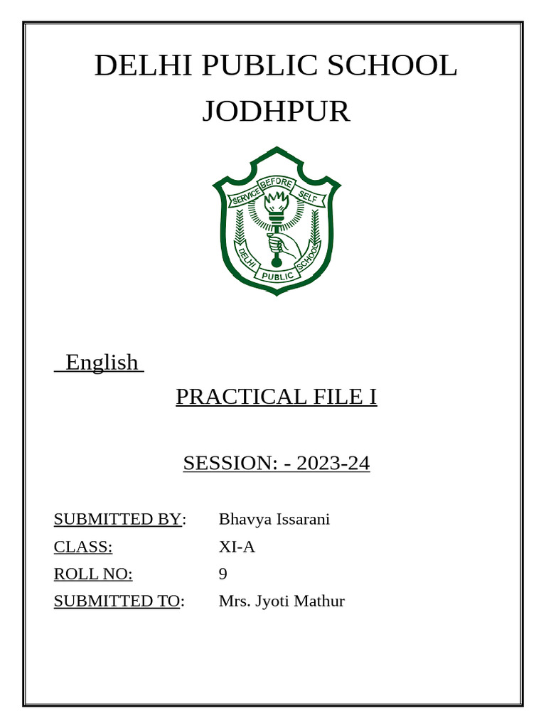 DPS Jodhpur XI-A English Practical File | PDF