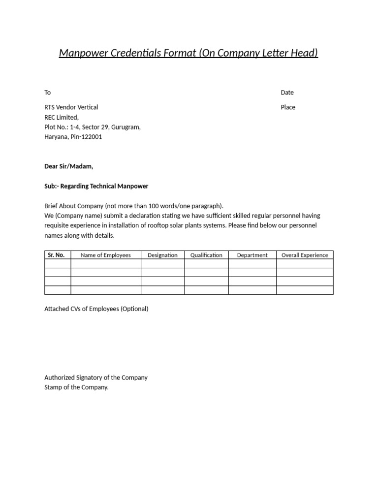 Technical Manpower Declaration for Solar Installation | PDF