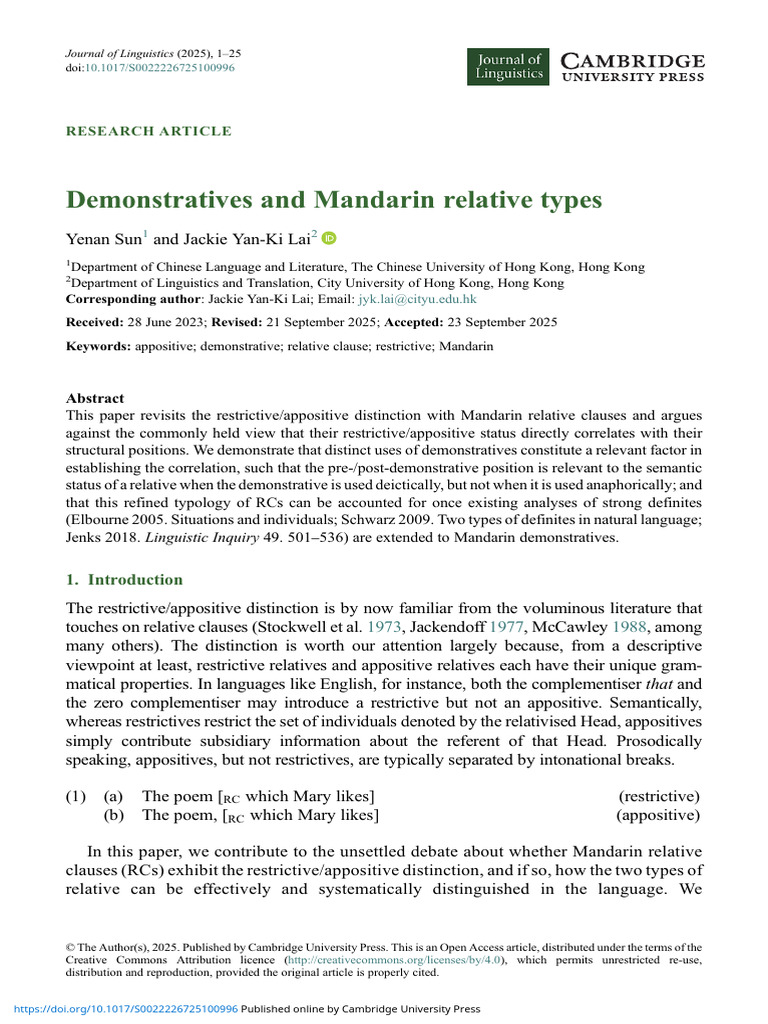 Mandarin Relative Clauses Analysis | PDF | Linguistics | Grammar