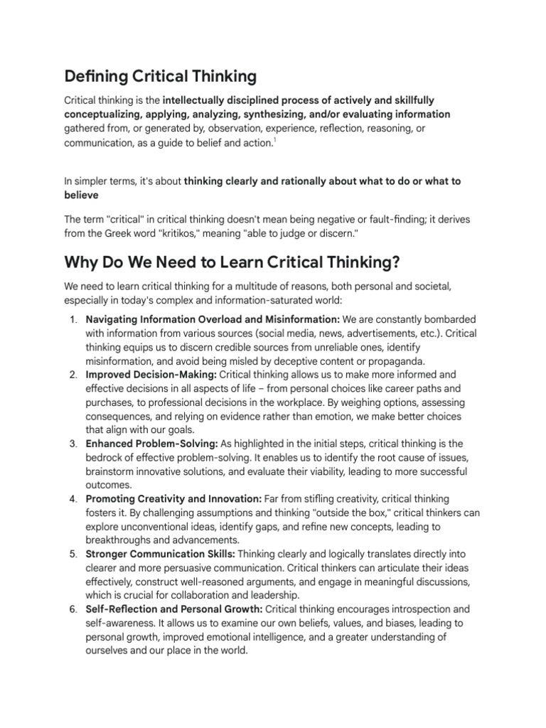 Importance of Critical Thinking Skills | PDF | Critical Thinking | Thought