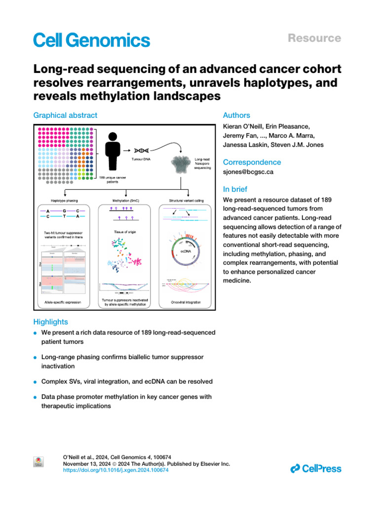 Long-Read Sequencing in Advanced Cancer | PDF | Dna Methylation | Neoplasms