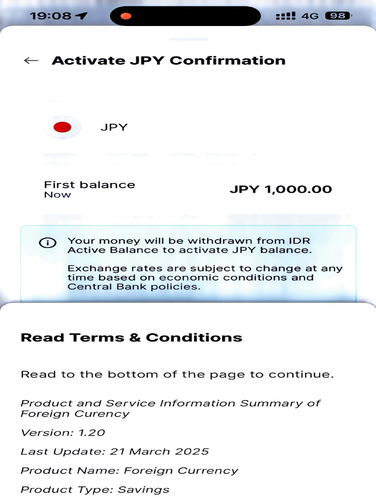 Activate JPY Balance for Savings | PDF
