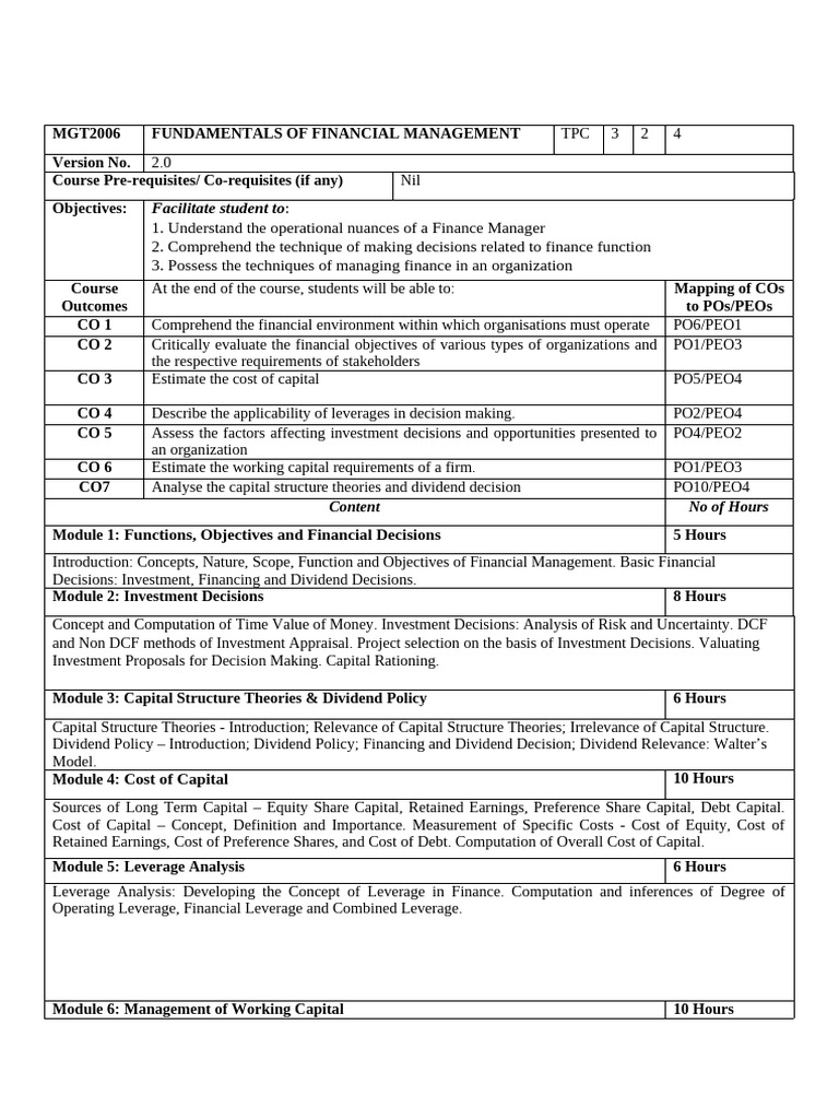 Financial Management Course Overview | PDF | Cost Of Capital | Capital ...