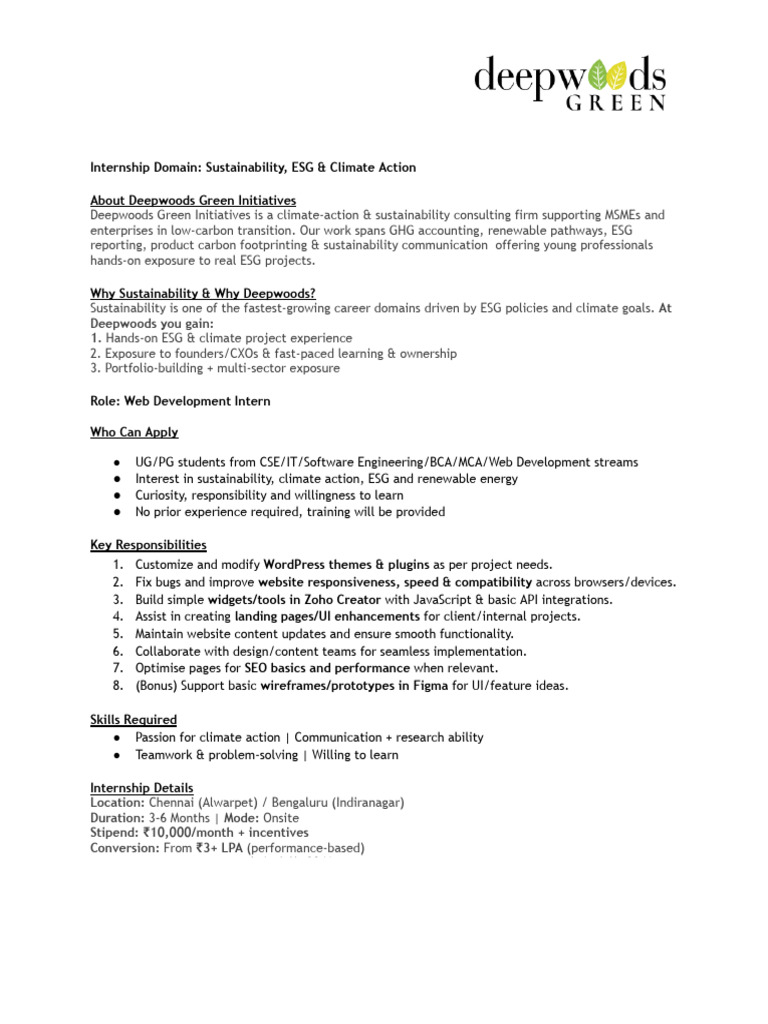 Deepwoods Web Development Internship | PDF