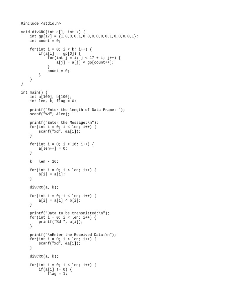 CRC Error Detection in C Code | PDF