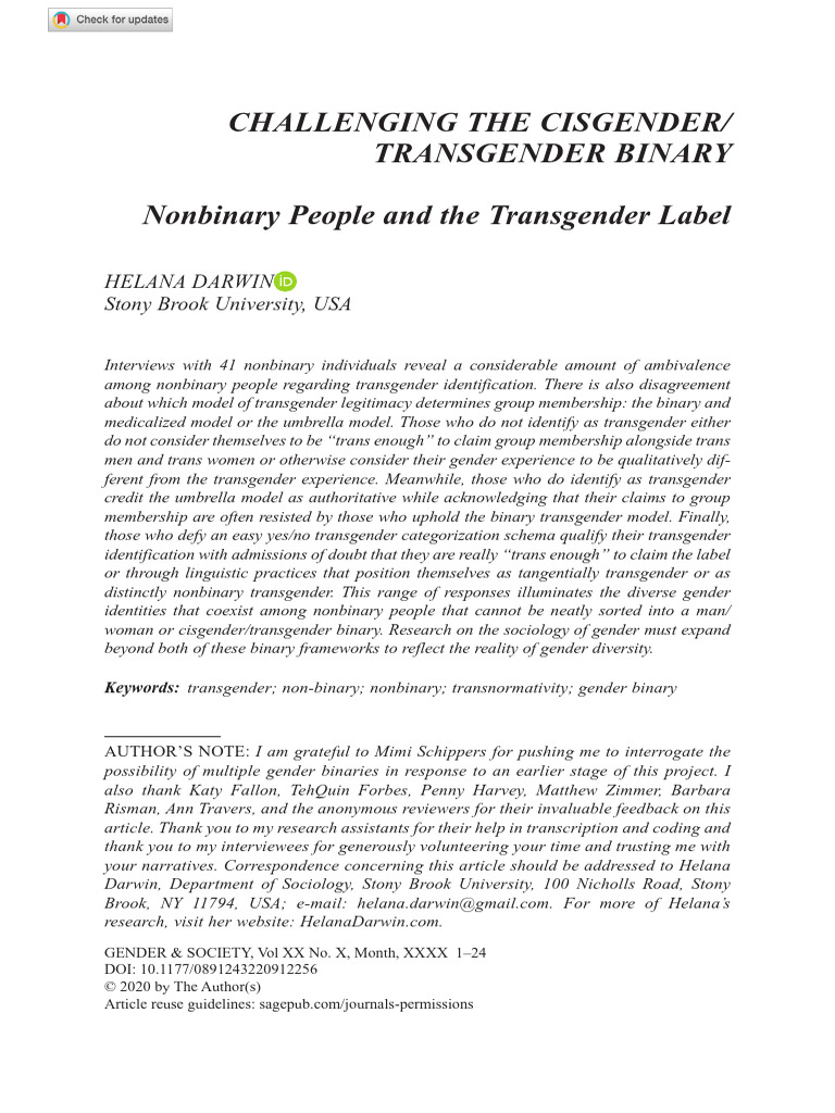 Nonbinary Perspectives on Transgender Identity | PDF | Transgender ...