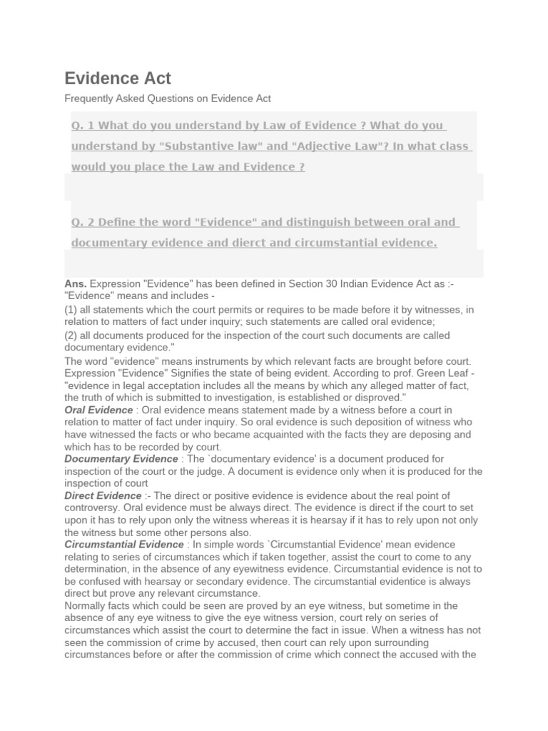 Evidence Act | PDF | Evidence (Law) | Relevance (Law)