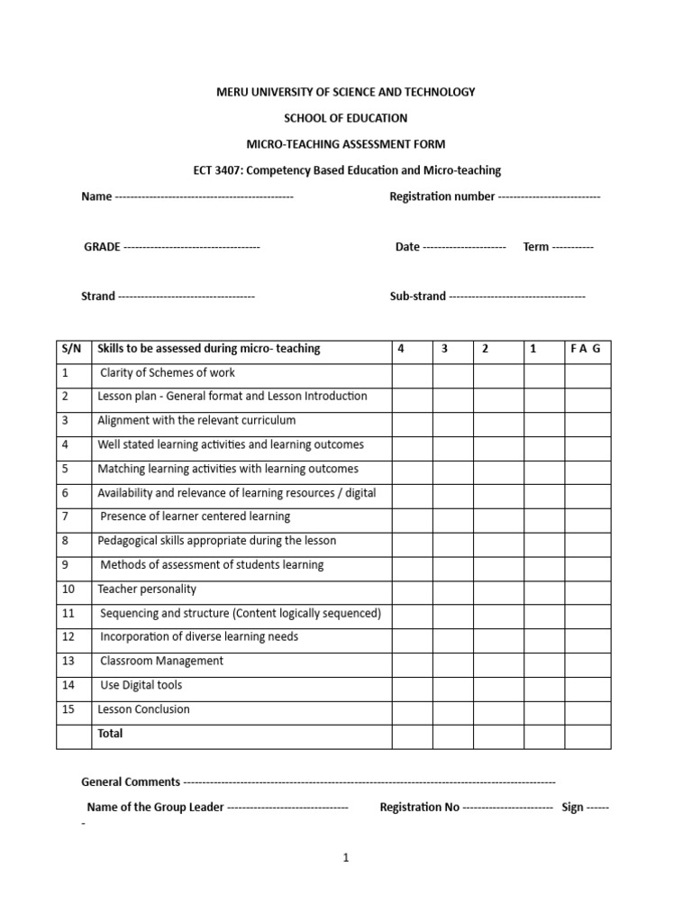 Micro-Teaching Assessment Form | PDF