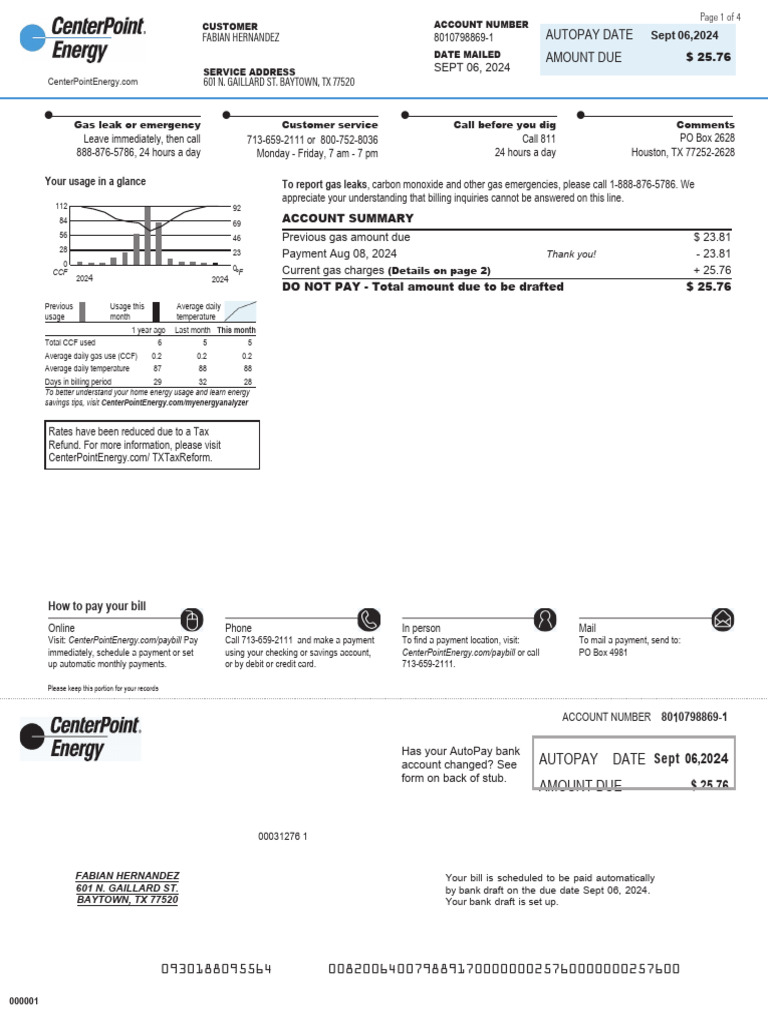 Centerpoint Energy Invoice - Dec22 | PDF | Payments