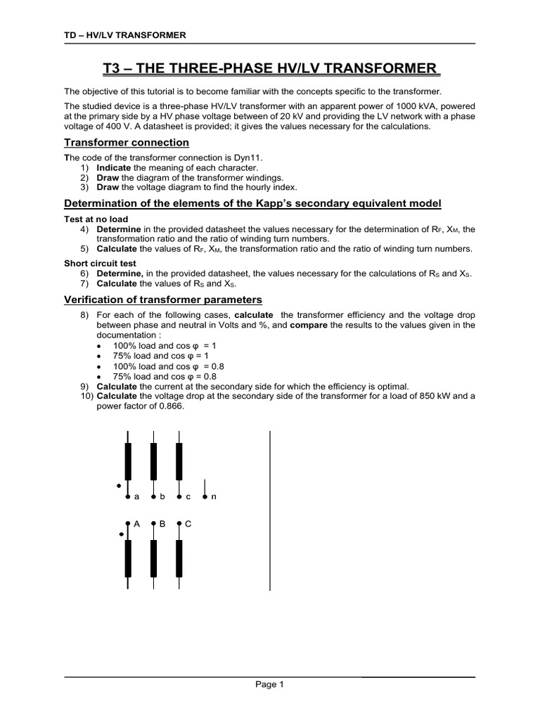 Three-Phase HV/LV Transformer Guide | PDF | Transformer | Voltage