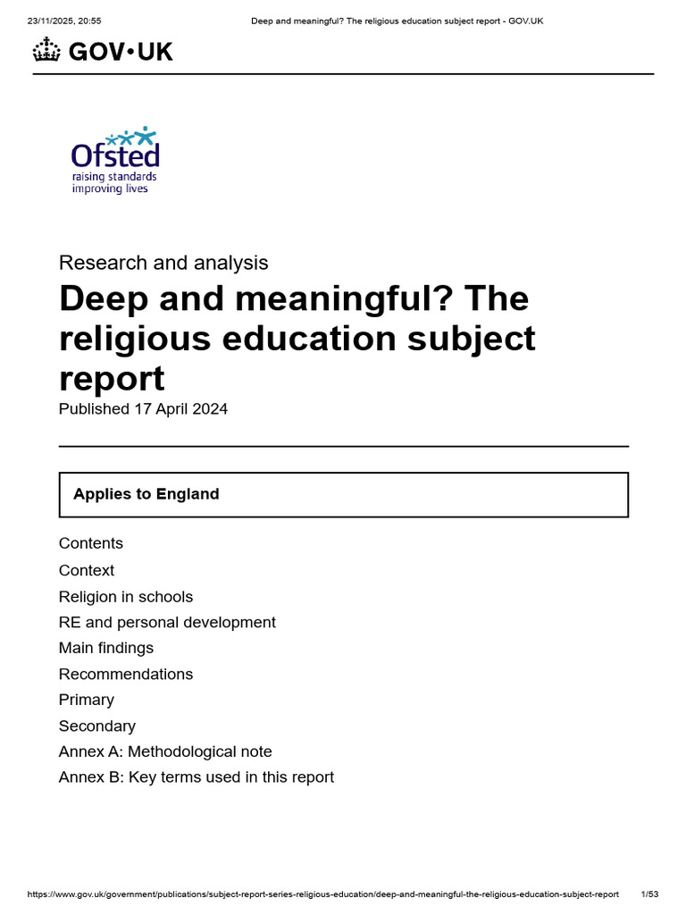 Deep and meaningful_ The religious education subject report | PDF ...