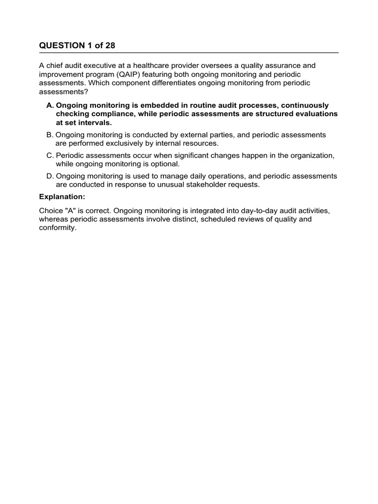 M1 - Quality Assurance and Improvement Program - Answers | PDF | Audit ...