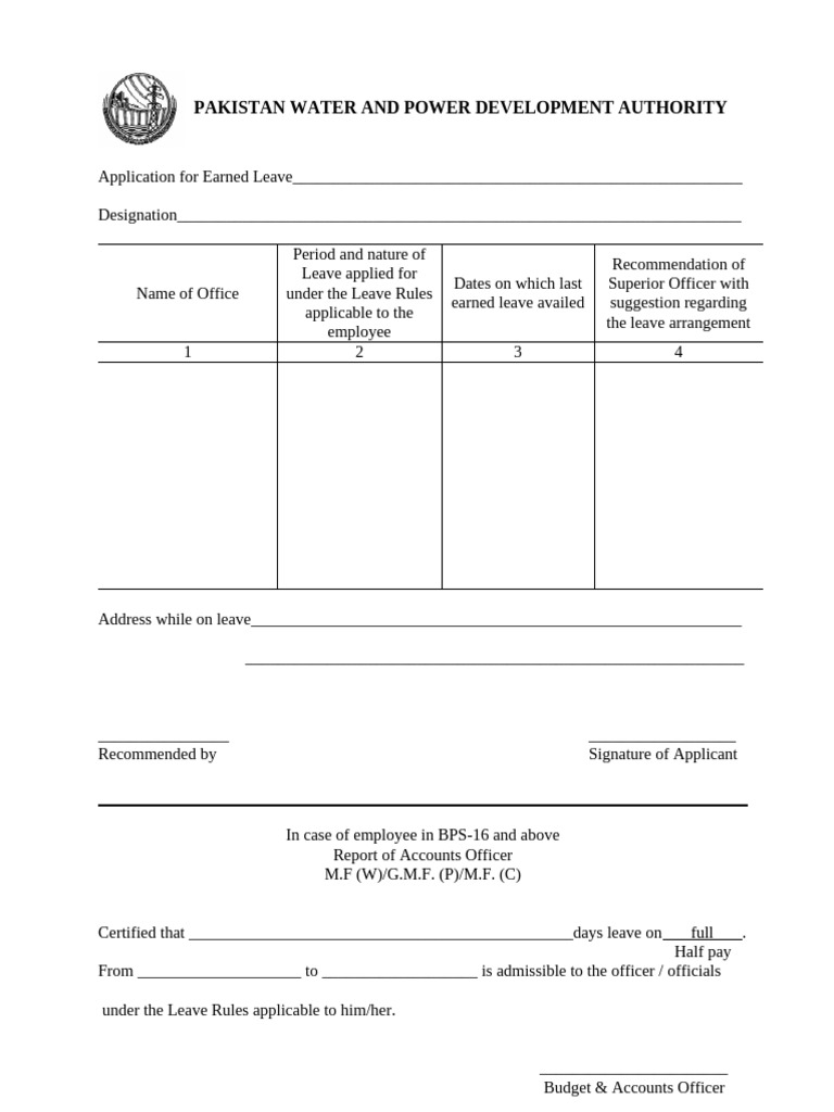 Earned Leave Application Form | PDF