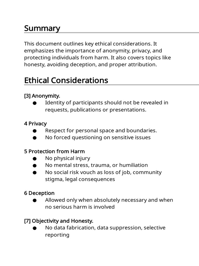 Key Ethical Considerations Summary | PDF