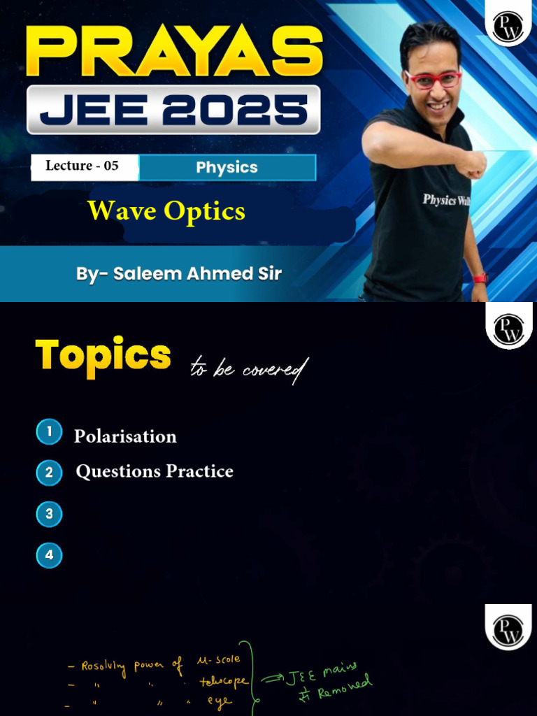 Wave Optics 05 - Class Notes - Prayas JEE 2025 | PDF