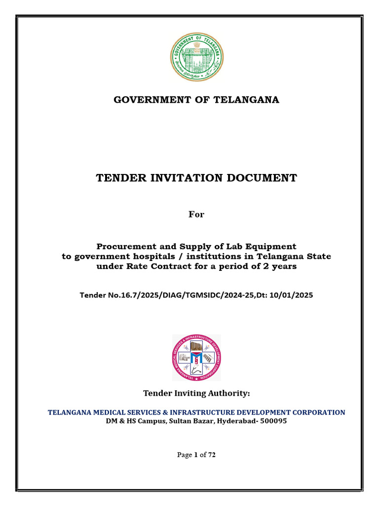 Telangana Lab Equipment Tender 2025 | PDF | Specification (Technical ...