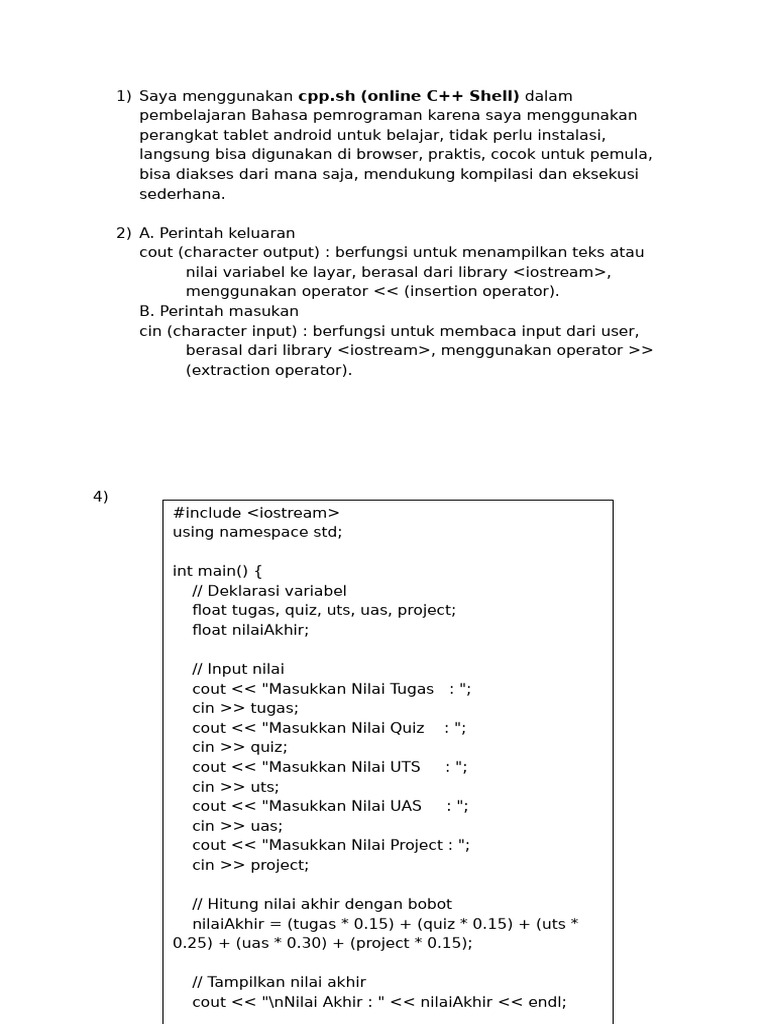 Belajar C++ dengan cpp.sh untuk Pemula | PDF