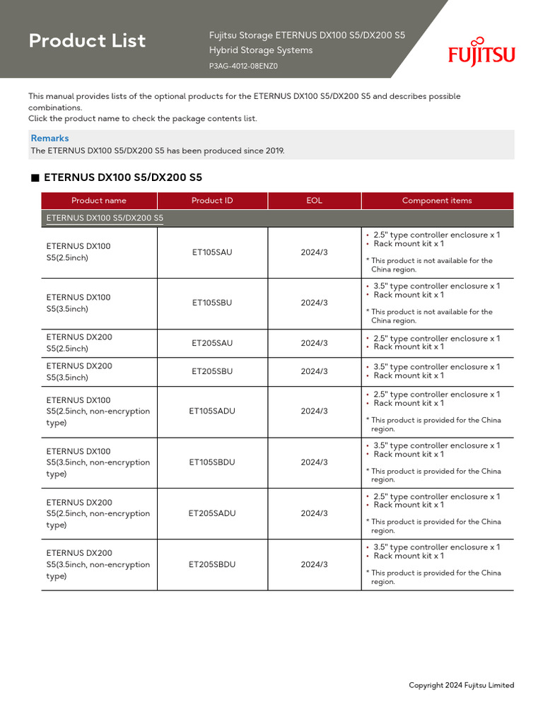 ETERNUS DX100/DX200 S5 Product List | PDF | Computer Networking ...