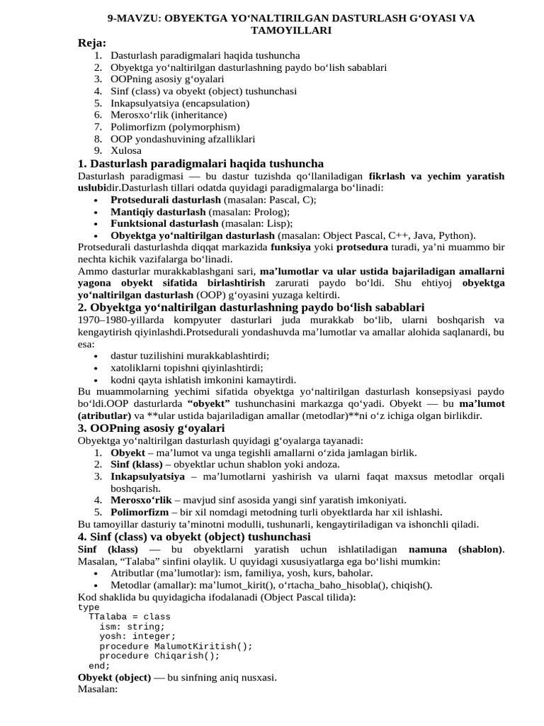 9 Mavzu | PDF