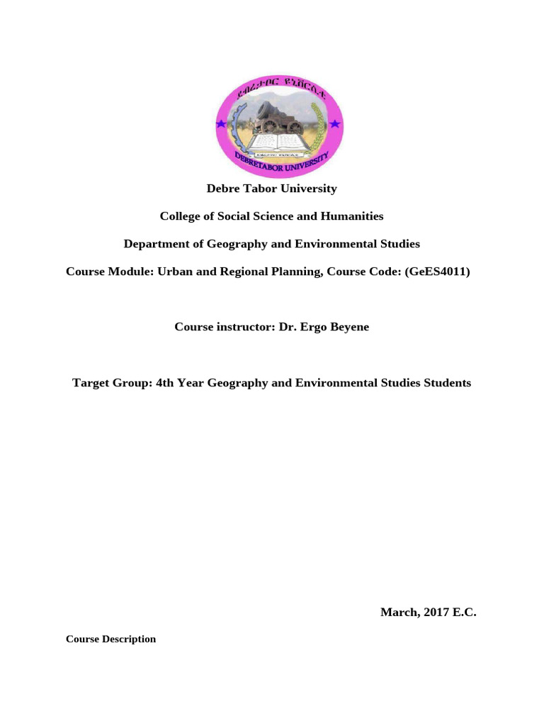 Urban and Regional Planning Course Guide | PDF | Cost Of Living | Urban ...