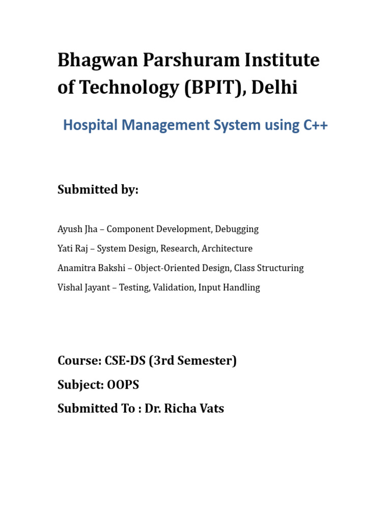 C++ Hospital Management System Project | PDF | Object Oriented ...